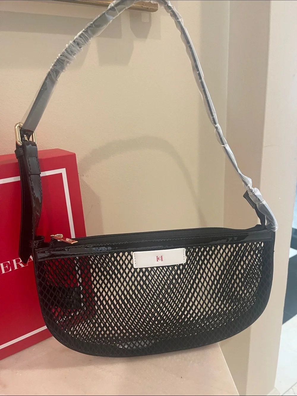 Carolina Herrera Black Mesh Shoulder Hobo Bag